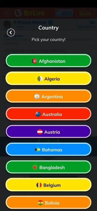 bitlife country list